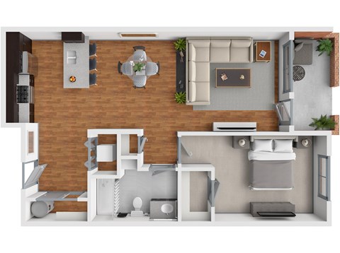 Floor plan for 1 bed, 1 bath, 830 sqft